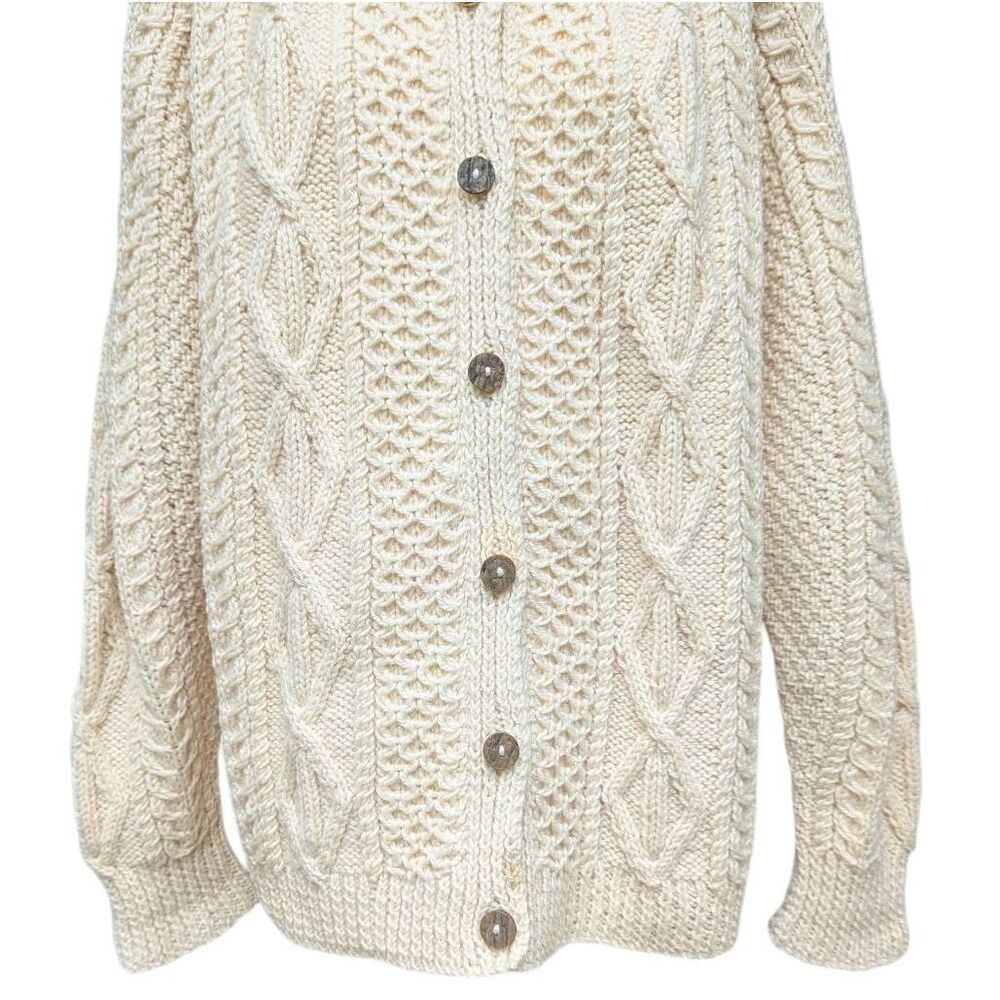 Fisherman Sweater Cardigan Off White Cream Heavy Cable Wood Buttons Unbranded - Picture 4 of 10
